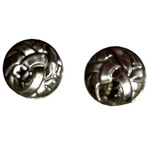 Silver Metal Earrings With Floral Design 1/2 Inch Diameter A41